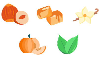 vector set of autumn, thanksgiving, food, and nature icons