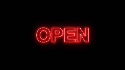 Neon glowing open icon. Open Sign Line on black background. open Outline Symbol.