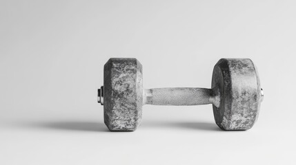 A steel dumbbell placed on a pristine white background, showcasing its sturdy build and modern design, ideal for strength training and fitness-related visuals