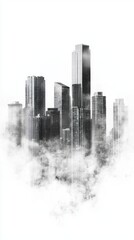Naklejka premium Urban skyline with misty effects and tall buildings in monochrome