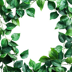 Fototapeta premium Lush green ivy vines form a natural border framing central copy space on a bright transparent background for organic design.