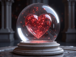 Radiant Heart of Love Captured in a Glass Sphere &ndash; Enchanting and Timeless