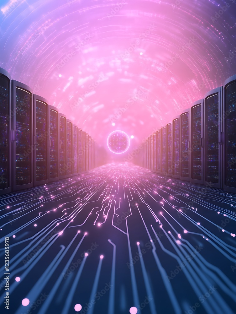 Poster Conceptual illustration showcasing cloud computing infrastructure and technology.