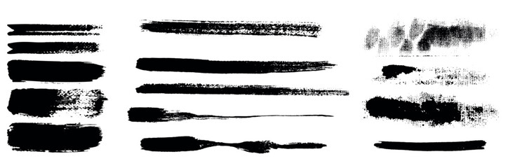 Collection of vector paint bold brush strokes, hand drawn thick grunge lines and rectangle shapes. Sketchy bold horizontal lines. Black ink brush strokes and banners.