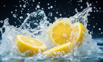 Lemon slices splashing in water