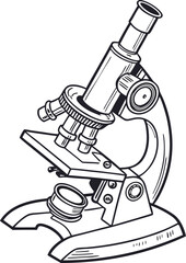A classic laboratory microscope of Silhouette. A classic laboratory microscope of line arts. 