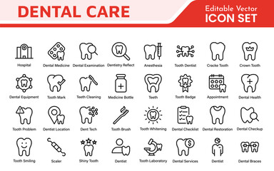 Dental Icon Set. A comprehensive collection of vibrant and professional icons for dental practices, perfect for patient communication to promote oral health awareness.