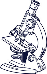 A classic laboratory microscope of Silhouette. A classic laboratory microscope of line arts. 