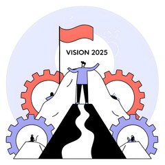 A visionary leader standing in front of a diverse team in a modern office, passionately sharing a strategic vision for the future. The team is engaged and inspired, with a large screen displaying a ro