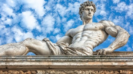Fototapeta premium Striking Marble Statue Against a Blue Sky with Cloud Formation
