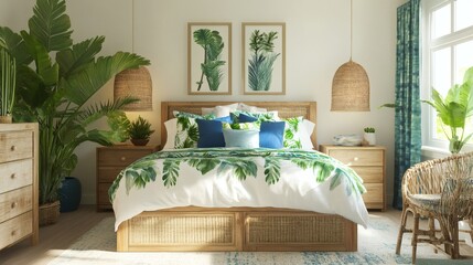 Tranquil Tropical Bedroom Retreat Stylish Interior Design with Natural Elements