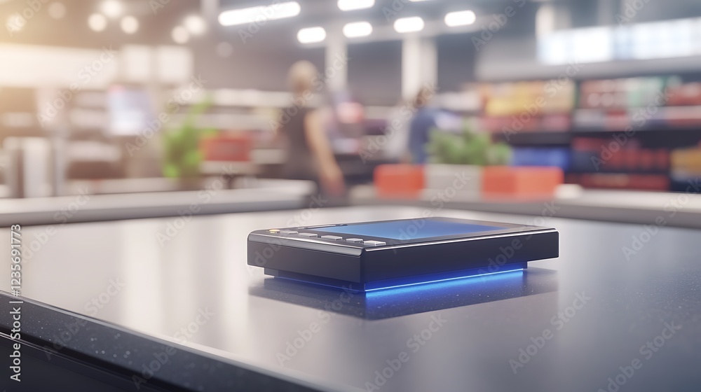 Aufkleber A close-up image of an AI-powered point of sale terminal in a smart retail environment.