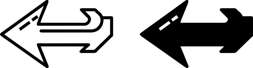 back left arrow icon set outline vector illustration silhouette