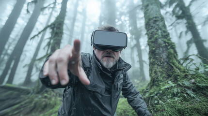 Obraz premium Virtual reality meets nature in an outdoor immersive exploration