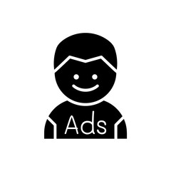 Advertising on t-shirt icon in glyph style