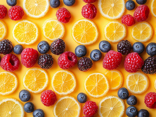 Variety of summer berries in a food photography setting
