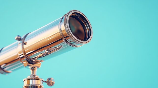 A shiny silver telescope with ergonomic knobs, muted turquoise background