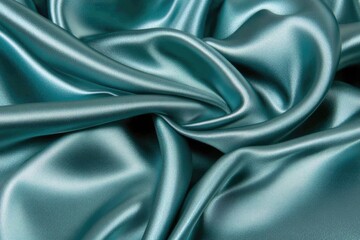 Obraz premium Close-up of elegant teal satin fabric showcasing smooth texture and rich color, ideal for fashion