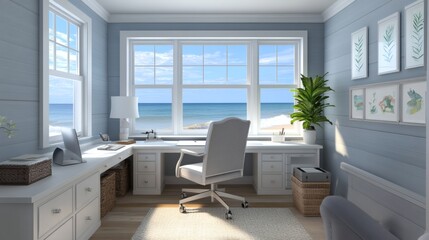 Serene Coastal Home Office with Ocean View