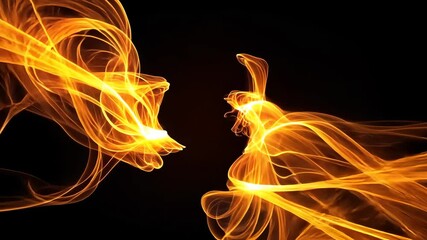 Dynamic flow of fiery abstract light trails on black background