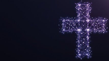 Digital Cross Made of Bright Connecting Dots and Lines