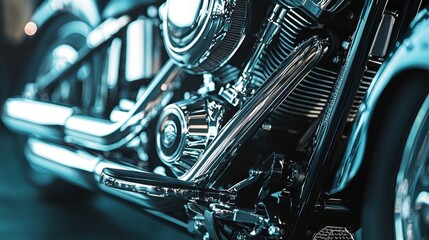 Close-up View of a Vintage Motorcycle Chrome Engine Components