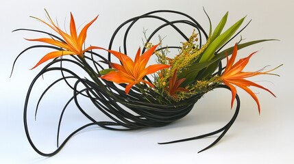 Obraz premium Elegant Floral Arrangement with Orange Blooms and Artistic Composition