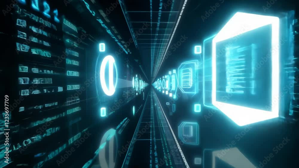 Aufkleber Big data and compute power concept with virtual servers in data center