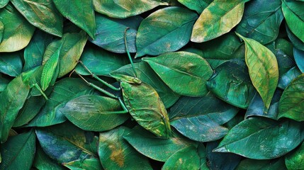 Fototapeta premium Lush Green Leaves Texture with Insect Camouflage in Nature Scene