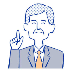 人差し指を立てるスーツの男性