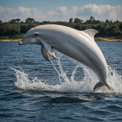 Fototapeta premium A stunning white dolphin leaping gracefully out of the water.