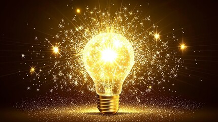 Sparkling Light Bulb with Shimmering Stars and Golden Glow Effect