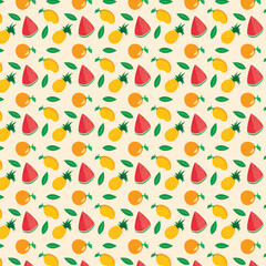 Seamless pattern with watermelon and oranges. Vector illustration.