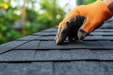 Professional Home Maintenance House Exterior Worker Repairing Roof Shingles, Expert Roof Repair, Shingle Replacement, and Home Improvement Services Ensuring Quality Craftsmanship and Durability for