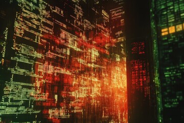 Obraz premium Visual representation of file encryption amidst digital coding and data structures in a futuristic setting, File encryption text over coding and digital data processing screens