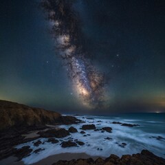 Obraz premium A starry night above Oceara, the Milky Way stretching across the sky.