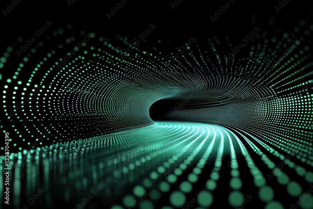 Poster green digital tunnel creates a mesmerizing illusion of depth against a dark backdrop, green digital 