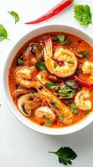 Flavorful Shrimp Soup with Herbs and Spices in White Bowl