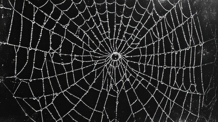 Obraz premium Intricate Spider Web Glimmering with Dew Drops in Monochrome