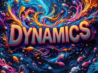 Fototapeta premium Vibrant Dynamics: Colorful Fish in Swirling Cosmic Waves