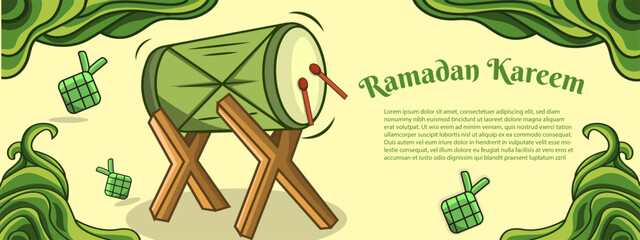 Traditional Bedug Drum for Ramadan Celebration banner Vector