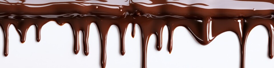 Melted chocolate dripping on white background.