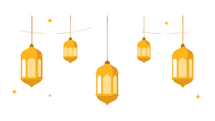 A beautifully illustrated string of golden lanterns hanging on a delicate glowing wire.