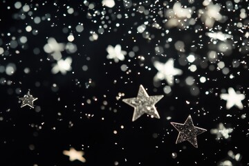 Bright stars shimmering in a dark background creating a magical abstract space, Black backgroundMotionBright space in abstraction where various white stars are to blame