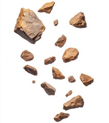 Falling rocks, studio shot, white background, geology