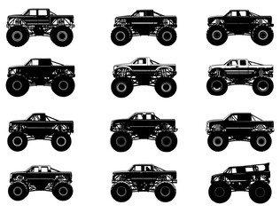 MONSTER TRUCKS SILHOUETTE ON WHITE BACKGROUND © Toseef