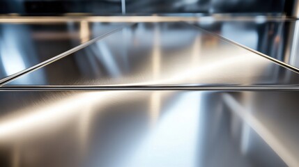 Bright Reflection on Polished Stainless Steel Surface with Glossy Finish