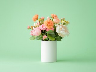 A delicate mini bouquet on a soft green background creates a minimalist floral arrangement that exudes a cheerful and inviting atmosphere.