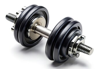 Naklejka premium Black metal dumbbells, adjustable weights, ideal for aerial photography.