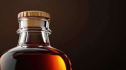 Elegant Glass Bottle with Brown Liquid and Wooden Lid on Dark Background